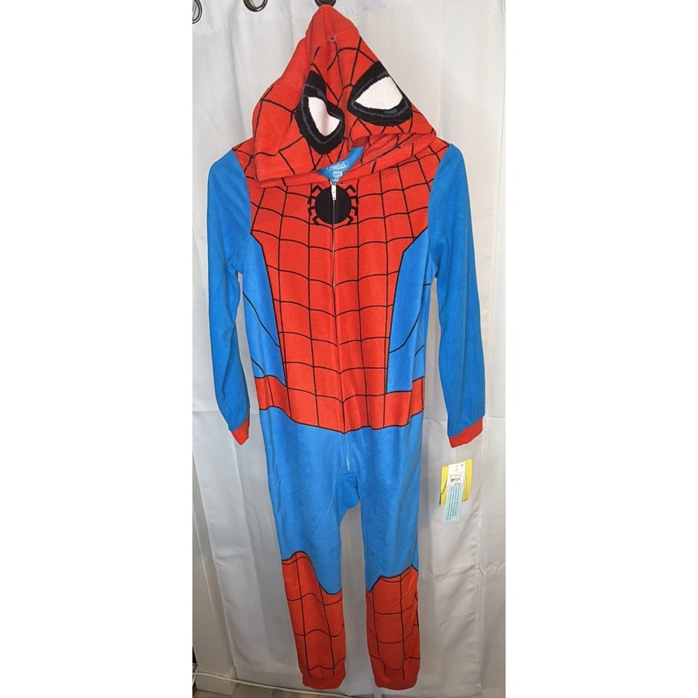 Marvel Spider-Man Superhero Kids Hooded Fleece Costume Pajamas Suit L 12-14 - Picture 6 of 12